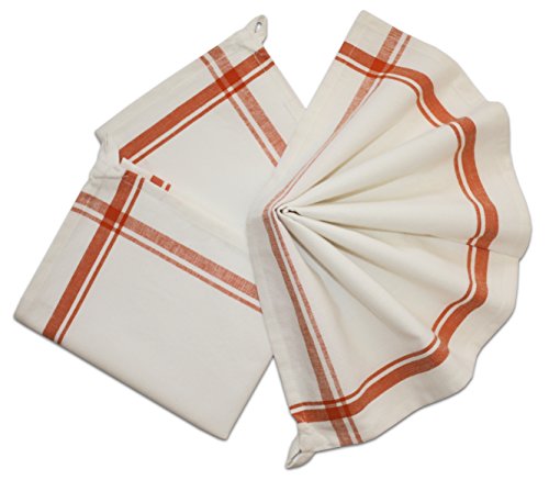 Product Cover Aunt Martha's Stitch 'Em Up Vintage Box Stripe Towels, 18 by 28-Inch, Orange on Natural, 3-Pack