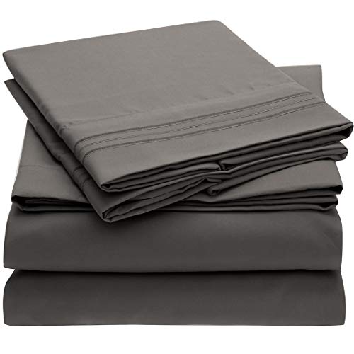 Product Cover Mellanni Bed Sheet Set - Brushed Microfiber 1800 Bedding - Wrinkle, Fade, Stain Resistant - Hypoallergenic - 4 Piece (Full, Gray)