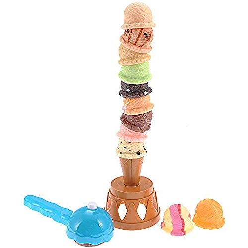 Product Cover Liberty Imports Ice Cream Stacking Tower Balancing Game with Scooper for Kids Pretend Food Play Set Kitchen Dessert