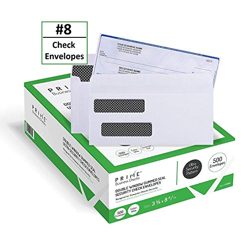 Product Cover Prime Business Checks Double Window Security Tinted Envelopes for Business Checks, QuickBooks, Laser Checks, 24 lb, 3-5/8 x 8-11/16-Inches, 500 Envelopes (PB-91663-500)