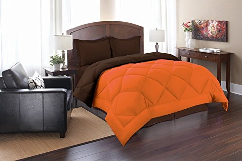 Product Cover Elegant Comfort Goose Down Alternative Reversible 3pc Comforter Set, Full/Queen, Orange/Chocolate