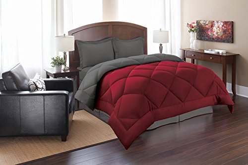 Product Cover Elegant Comfort Goose Down Alternative Reversible 3pc Comforter Set, King/Cal King, Red/Gray