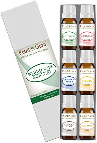 Product Cover Weight loss set Essential Oil Variety set Kit - 6 Pack - 100% Pure Therapeutic Grade 10 ml. Set includes- (Peppermint, Grapefruit, Juniper Berry, Lemon, Ginger, Bergamot)