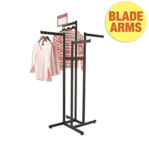 Product Cover Clothing Rack - Black 4 Way Rack, Adjustable Height Arms, Blade Arms, Square Tubing, Perfect for Clothing Store Display With 4 Straight Arms