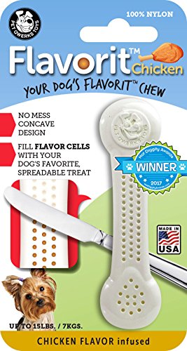 Product Cover Pet Qwerks Flavorit Chicken Flavor Infused Nylon Chew- Fillable Surface for Spreads, Durable Tough Toys for Aggressive Chewers | Made in USA, FDA Compliant Nylon - for XSmall Dogs & Teething Puppies