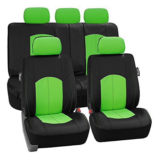 Product Cover FH Group PU008GREEN115 Full Set Seat Cover (Perforated Leatherette Airbag Compatible and Split Bench Ready Green)