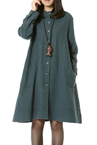 Product Cover Mordenmiss Women's New Cotton Linen Full Front Buttons Jacket Outfit with Pockets