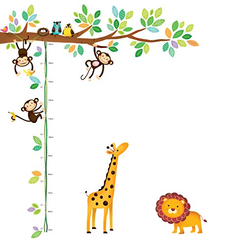 Product Cover Decowall DW-1402 Little Monkeys Tree and Animals Height Chart Kids Wall Decals Wall Stickers Peel and Stick Removable Wall Stickers for Kids Nursery Bedroom Living Room