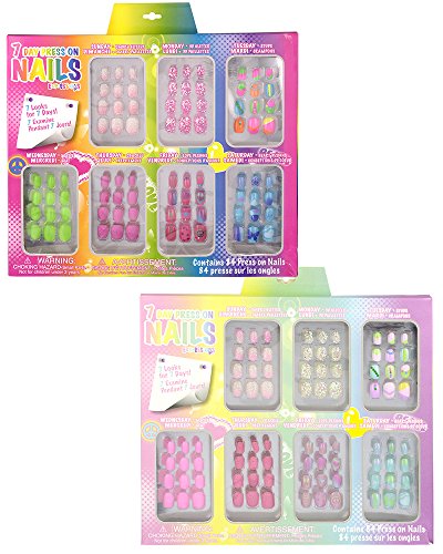 Product Cover Ex=pressions Girl 7 Day Press-On Nail Set, Brights & Pastels, 7 Sets of Colorful Press-On Nails
