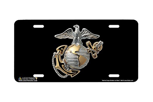 Product Cover Airstrike USMC License Plate Marines License Plate-Marine Corps Emblem on Black Made in USA Metal License Plate-669