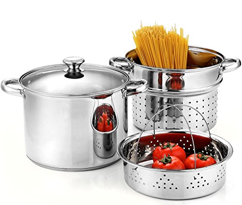 Product Cover Cook N Home 02401, Stainless Steel 4-Piece 8 Quart Pasta Cooker Steamer Multipots