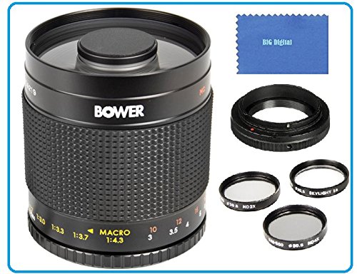 Product Cover Bower 500mm f/8 Telephoto Mirror Lens For Canon Digital EOS Rebel SL1 (100D), T5i (700D), T4i (650D), T3 (1100D), T3i (600D), T1i (500D), T2i (550D), XSI (450D), XS (1000D), XTI (400D), XT (350D), 1D C, 70D, 60D, 60Da, 50D, 40D, 30D, 20D, 1