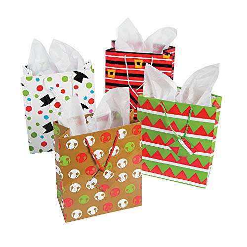 Product Cover Fun Express - Med Cheery Christmas Gift Bag (dz) for Christmas - Party Supplies - Bags - Paper Gift W & Handles - Christmas - 12 Pieces