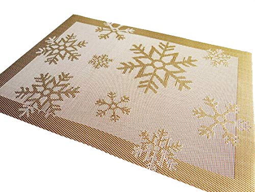 Product Cover Rimobul Winter Snowflake Woven Vinyl Placemat, Set of 6 (Snow-Gold)