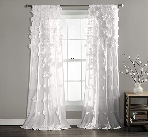Product Cover Lush Decor Riley Curtain Sheer Ruffled Textured Bow Window Panel for Living, Dining Room, Bedroom (Single), 84