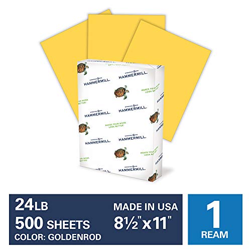 Product Cover Hammermill Goldenrod Colored 24lb Copy Paper, 8.5x11, 1 Ream, 500 Total Sheets, Made in USA, Sustainably Sourced From American Family Tree Farms, Acid Free, Pastel Printer Paper, 104349R