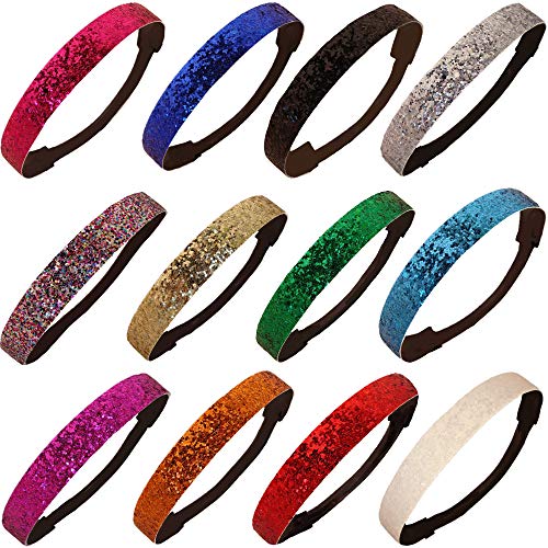 Product Cover 12 Glitter Headbands All COLORS by Kenz Laurenz - Elastic Stretch Sparkly Fashion Headband for Teens Girls Women Softball Pack Volleyball Basketball Sports Teams Soccer Set Hair Accessories Store