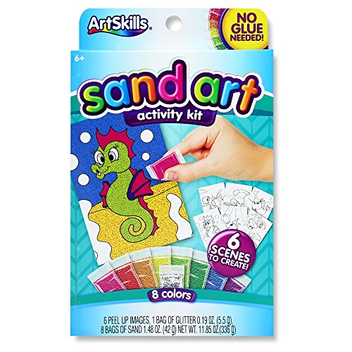 Product Cover ArtSkills Sparkly Sand Art Activity Kit, Arts and Crafts Supplies, 6 Peel and Sprinkle Scenes to Create, 8 Sand Colors, 1 Glitter Bag