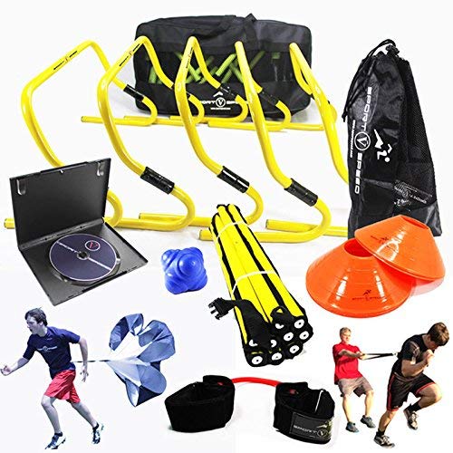 Product Cover New Team Speed Agility & Quickness Training Kit with Instructional DVD | High School & College | Football, Soccer, Basketball, Baseball, Supports All Sports | Hurdles, Ladder, Power Resistor, More!