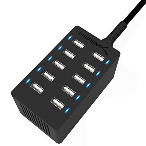 Product Cover Sabrent 60 Watt (12 Amp) 10-Port [UL Certified] Family-Sized Desktop USB Rapid Charger. Smart USB Ports with Auto Detect Technology [Black] (AX-TPCS)
