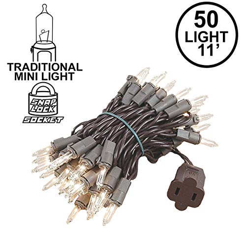 Product Cover Novelty Lights 50 Light Clear Christmas Mini String Light Set, Brown Wire, Indoor/Outdoor UL Listed, 11' Long