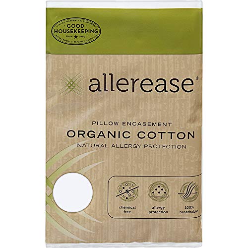 Product Cover AllerEase Organic Cotton Allergy Protection Pillow Protectors - Hypoallergenic, Chemical Free Zippered Pillow Protector, Allergist Recommended, Prevent Buildup of Dust Mites and Other Allergens, King