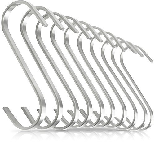 Product Cover Pro Chef Kitchen Tools Flat Hanging Hooks - Pot Racks S Hook 10 Pack Set - Hang Display Jewelry - Metal Utility Hooks for Outdoor Storage Organization - Butcher Meat Hangers for Bacon Sausage Smokers
