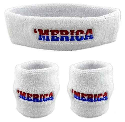 Product Cover Funny Guy Mugs Patriotic America Unisex Sweatband Set (3-Pack: 1 Headband & 2 Wristbands)