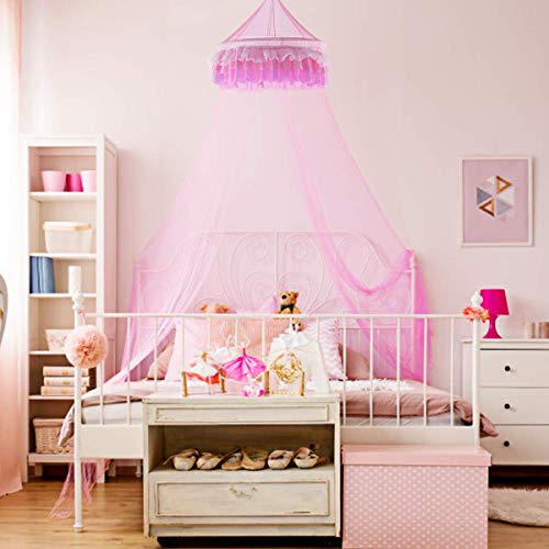 Product Cover Goplus Princess Bed Canopy, Premium Mosquito Netting Dome for Baby, Kids, Girls with Elegant Ruffle Lace, Indoor Outdoor Castle Play Tent Baby Crib Netting (Pink)