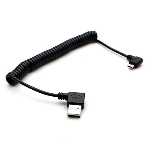 Product Cover Rerii Coiled Micro USB Cable Spring, Coiled Micro B USB Cable, Left Angled for Micro USB Plug Device, Charging and Data SYNC, for Samsung, HTC, Huawei, Sony and More