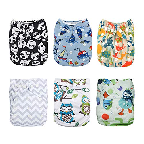 Product Cover ALVABABY Baby Cloth Diapers One Size Adjustable Washable Reusable for Baby Girls and Boys 6 Pack with 12 Inserts 6DM12