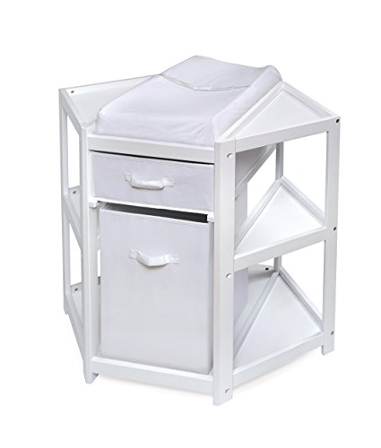 Product Cover Badger Basket Diaper Corner Baby Changing Table with Hamper/Basket, White