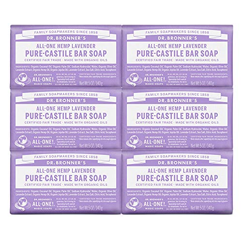 Product Cover Dr. Bronner's - Pure-Castile Bar Soap (Lavender, 5 ounce, 6-Pack) - Made with Organic Oils, For Face, Body and Hair, Gentle and  Moisturizing, Biodegradable, Vegan, Cruelty-free, Non-GMO