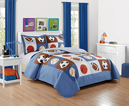 Product Cover Mk Collection 2 Pc Bedspread Boys Sport Football Basketball Baseball Twin / Twin Extra Long 68