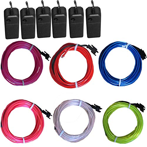 Product Cover 6 Pack - TDLTEK Neon Glowing Strobing Electroluminescent Wire/El Wire(Blue, Green, Red, Pink, Purple, White) + 3 Modes Battery Controllers