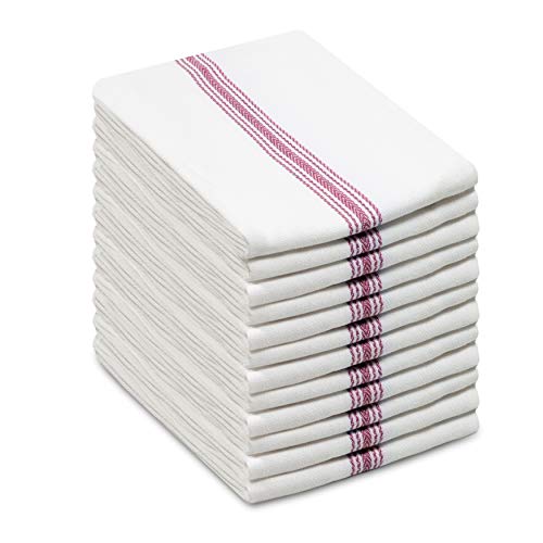 Product Cover COTTON CRAFT - Scandia Stripe Red & White 12 Pack Superior Professional Grade Kitchen Dish Tea Towels - May Also be Used as Napkins - 16x28 30 Ounces Pure 100% Cotton, Low Lint, Sturdy Weave
