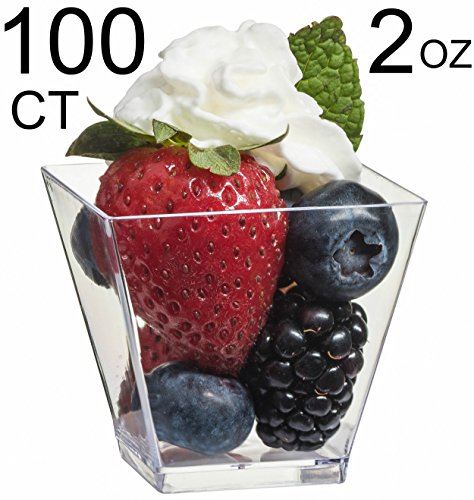 Product Cover Zappy 100 Ct Elegant Square Mini Cube 2oz Clear Tasting Sample Shot Glasses 100 Ct Dessert Cups Disposable Plastic