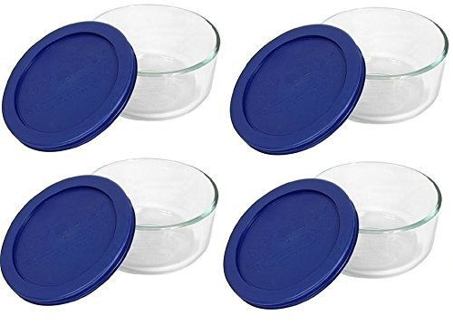 Product Cover Pyrex Blue Storage 2 Cup Round Dish, Clear Lid, Pack of 4 Containers