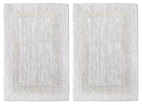 Product Cover Cotton Craft 2 Piece Reversible Step Out Bath Mat Rug Set 17x24 White, 100% Pure Cotton, Super Soft, Plush & Absorbent, Hand Tufted Heavy Weight Construction, Full Reversible, Rug Pad Recommended