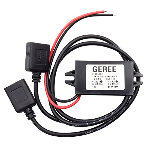Product Cover GEREE Waterproof DC Converter 8-22V to 5V 3A/15W Dual Power Adapter DC to DC Buck Converter Step Down Power Supply Module Car Power Converter Double USB Cable Connector Car Charger 12V to 5V