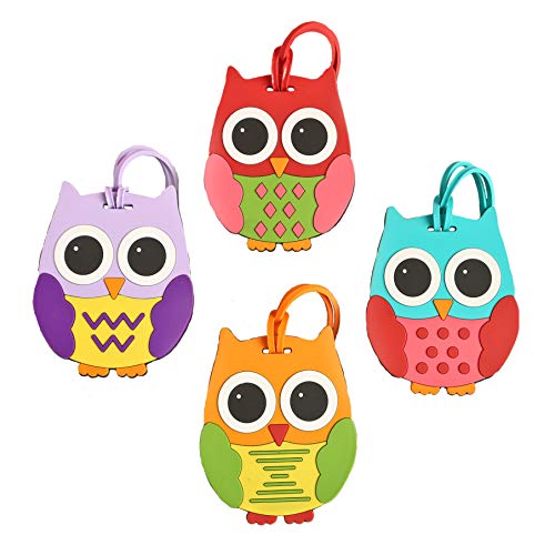 Product Cover Colorful Unique Owl Luggage or Backpack ID Tags (Set of 4 -Assorted Styles)