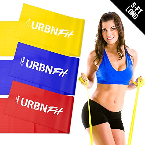 Product Cover URBNFit Long Fitness Bands (5 Ft) w/Door Anchor - 3 Pack of Resistance Bands for Stretching, Workouts, Rehabilitation