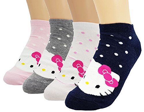 Product Cover JJMax Women's Hello Kitty Cotton Ankle Socks Set, Cotton Blend Set, One Size,4 Pack