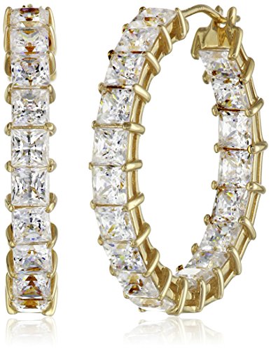 Product Cover Platinum or Gold-Plated Sterling Silver Princess-Cut Swarovski Zirconia Hoop Earrings