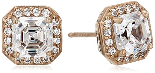 Product Cover Platinum or Gold-Plated Sterling Silver Swarovski Zirconia Asscher-Cut Halo Earrings (1 cttw)