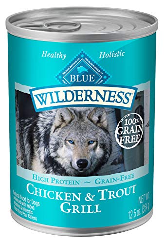 Product Cover Blue Buffalo Wilderness High Protein Grain Free, Natural Adult Wet Dog Food, Trout & Chicken Grill 12.5-oz can (pack of 12)