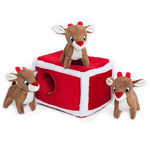 Product Cover ZippyPaws - Holiday Burrow, Interactive Squeaky Hide and Seek Plush Dog Toy - Reindeer Pen