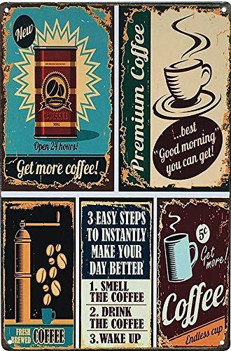 Product Cover UNIQUELOVER Coffee Bar Sign, Premium Coffee Time Retro Vintage Metal Tin Signs Kitchen Wall Art Decor 8 X 12 Inches, Small
