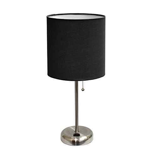 Product Cover Limelights LT2024-BLK Stick Lamp with Charging Outlet and Fabric Shade, Black