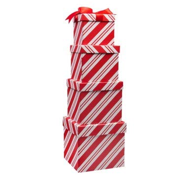 Product Cover 4 Boxes Candy Cane Christmas Nesting Boxes with Lids in 4 Assorted Sizes for Holiday Decorative Wrapping